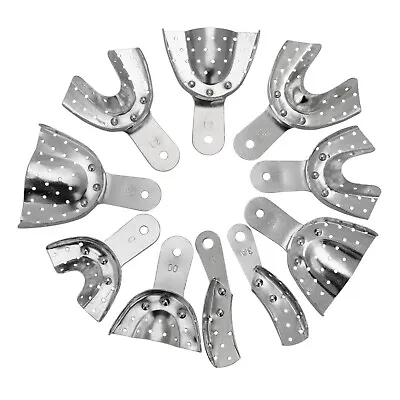10Pcs Dental Autoclavable Metal Impression Trays Stainless Steel Upper + Lower • $16.99