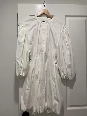 Bassike Gathered Cotton Poplin Mini Dress White 0 RRP $495 New Without Tags • $89