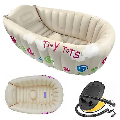 NEW TINY TOTS INFLATABLE BABY BATH HOT TUB HEAT SENSOR INFANT +  FootPump • £14.85