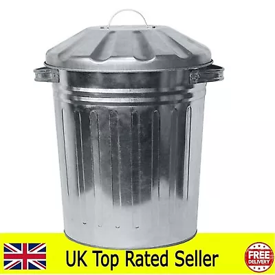 Galvanised Metal Bin Home Garden Rubbish Waste Dustbin Feed Storage 15L 29CM H • £10.47