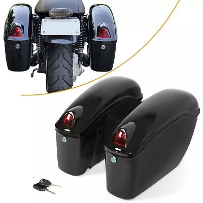 For Yamaha Cruiser Motorcycle Universal Luggage Hard Saddle Bags Black W/Light • $72.90