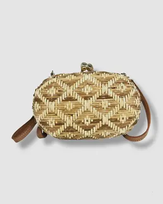 $344 Serpui Women's Beige Woven Straw Clutch Crossbody Shoulder Purse Hand Bag • $96.38