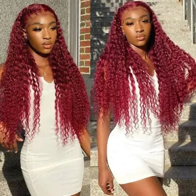 UNice Mongolian 99J Burgundy Curly Lace Closure Human Hair Wigs For Black Women • $91.38