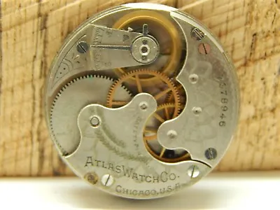 Antique Atlas Watch Co Pocket Watch Movement 6S 7 Jewels Grade 177 Circa 1898 • $34