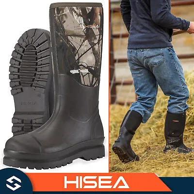 HISEA Men Neoprene Rubber Rain Boots Waterproof Work Mud Outdoor Wellies Hunting • $67.99