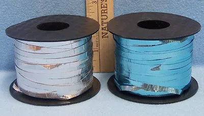 2 Spools Curling Ribbon Shimmering Metallic Bright Silver & Blue Crafts Balloons • $8.99