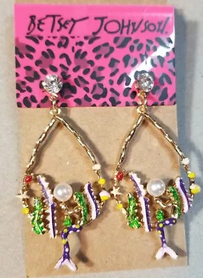  Betsey Johnson Rare  Purple Rhinestone Pearl Mermaid Drop Earrings REDUCED  • $10.25