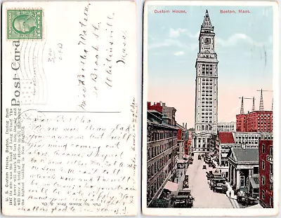 Boston Massachusetts Custom House USA 1917 Malden MA Flag Fancy Cancel Postcard • $3.86