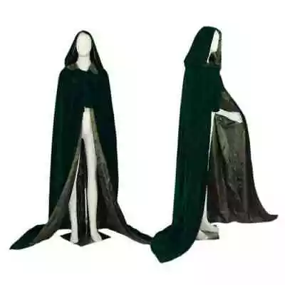 2023 Green Velvet Hooded Cloak Long Wedding Cape Halloween Plus Size XL • $36.09