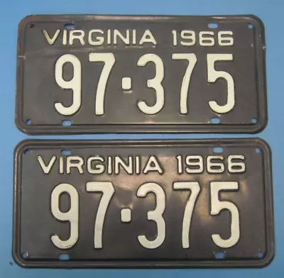 1966 Virginia License Plates Matched Pair DMV Clear For Registration Low Number • $110