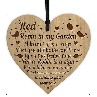 Red Robin Memorial Sign Hanging Engraved Heart Wall Memorial Plaque Keepsake • £4.99