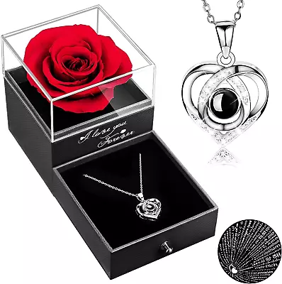 Mom Gifts For Mothers Day Preserved Real Rose With I Love You Necklace Eternal R • $27.91
