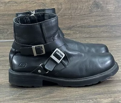 Vintage Skechers Boots Mens 11 Black Leather Motorcycle Biker Engineer • $100