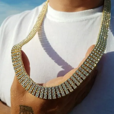 Hip Hop Gold Plated Alloy Iced 4 Row Cubic Zirconia 20  Pharaoh Chain Necklace • $27.99