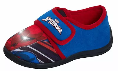 Boys Spiderman Light Up Slippers Kids Marvel Easy Fasten Slip On Flashing Shoes • £11.99