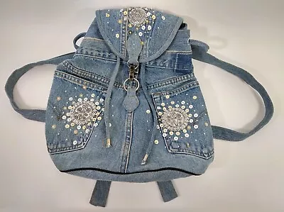 Vintage Hand To Heart Denim Purse Backpack Reworked Upcycled Levis Jeans Bag • $49.99