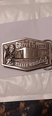 SJ Groves & Sons PEWTER  Belt BucklE.. Vtg 1984 ..SAFETY ACHIEVEMENT... • $15