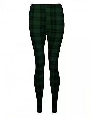 Womens Ladies Check Tartan Print Ankle Length Leggings Trousers Plus Sizes 8-26 • £5.99