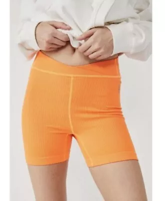 NWT Free People Movement Free Throw Burning Up Neon Orange Ribbed Shorts LARGE • $13.98