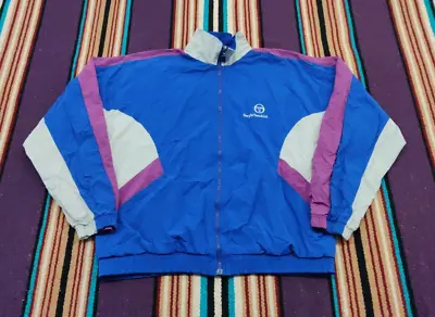 Vintage 90s Sergio Tacchini Blue Purple White Track Suit Jacket Men's Size XL 42 • $24.99