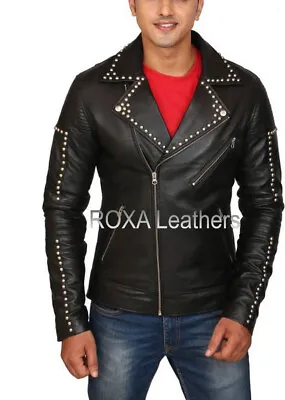 Men Studded Designer Authentic Lambskin Real Leather Jacket Disco Wear Coat • $123.67