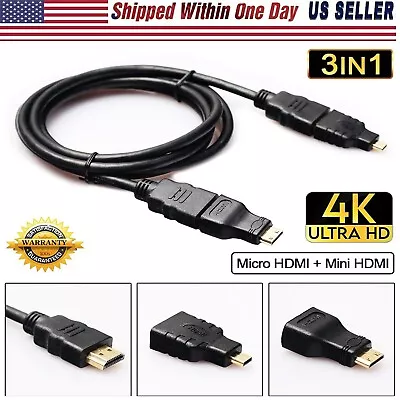 3 IN 1 HDMI Male To HDMI Male/Micro HDMI /Mini HDMI Cable Adapter For PC 1.5M • $8.50