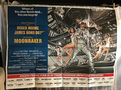 MOONRAKER 1979 ORIGINAL SUBWAY MOVIE POSTER 45 X60  (VF) JAMES BOND 007 THRILLER • $300