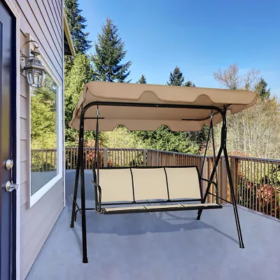 3 Person Patio Swing Adjustable Canopy Swing Bench For Patio Garden Poolside • $119