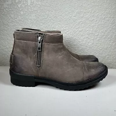 UGG Australia Womens 5 Attell Ankle Boots Booties Gray Leather Waterproof Zip • $39.95