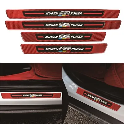 4x Mugen Red Carbon Fiber Rubber Car Door Scuff Sill Cover Panel Step Protector  • $33.88