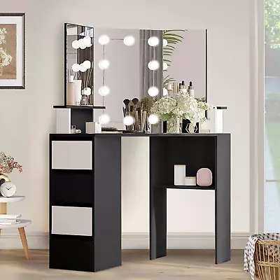 Corner Vanity Desk With Lighted Mirror42 Inch Makeup Vanity Table With Lights4 • $129.99