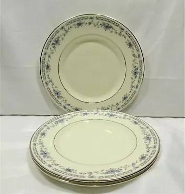 Minton Bone China England Bellemeade Salad Plates X3 Blue Floral Platinum Ring • $71.97