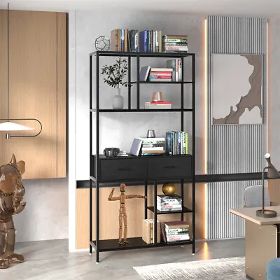 Heavy Duty Tall Wooden Freestanding Bookcase Storage Unit Deep Shelf With Drawer • £89.92