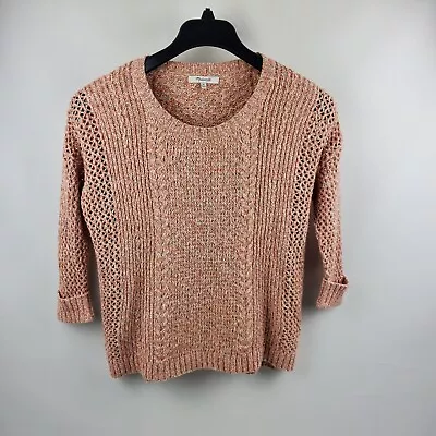 Madewell Women Marled Plaza Sweater Pullover Crew Neck Marled Open Peach Knit XS • $12.95