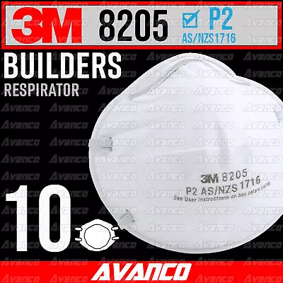 10 X 3M 8205 P2 Builders Face Mask Respirator Filter N95 Equivalent Cup NEW • $59.99