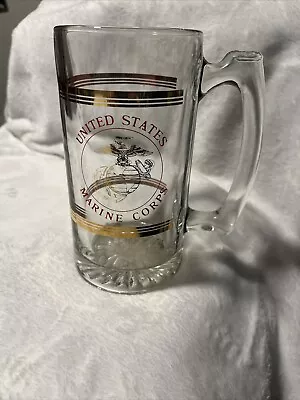Vintage US Marine Corps Beer Mug Gold Emblem Trim Red Large Jumbo Size Barware  • $7.99