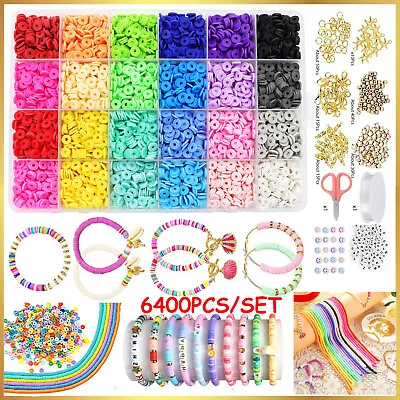 6400PCS Clay Beads Bracelet Making Kit Clay Flat Polymer Beads Jewellery Gift UK • £9.49