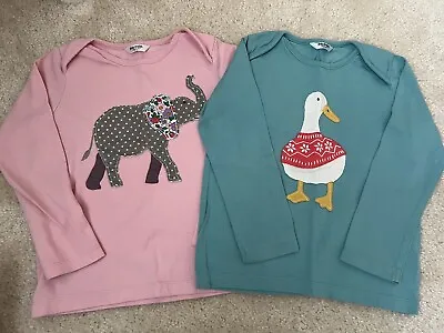 Mini Boden Appliqué Set Girls Long Sleeve Shirts Elephant Duck Size 2-3 Year • $24.99