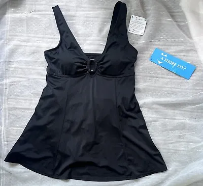 A. Shore Fit O-Ring Hip Minimizer One Piece Swim Dress Suit Size 12  Black New • $5.99