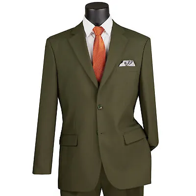 LUCCI Men's Olive Green 2-Button Classic-Fit Poplin Polyester Suit - NEW • $85