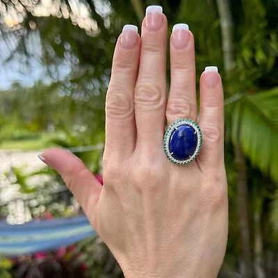 925 Sterling Silver Lapis Lazuli Emerald CubicZirconia Gemstone LabCreated Ring • $92.79