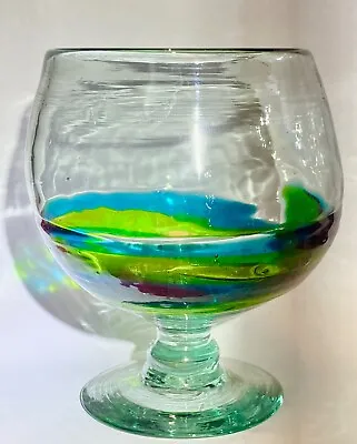 Hand Made Art Glass Goblet Vase Green And Blue Swirl • $14.99
