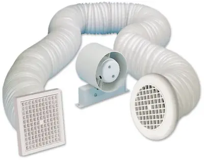 Inline Extractor Fan With Timer Kit 4  100mm For Shower Inc Loft Duct/Grille • £30.75