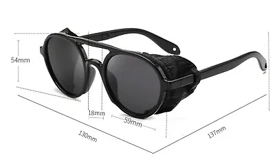 Men's Women Sunglasses Vintage Steampunk Side Shields Leather Round Retro Shades • $11.98