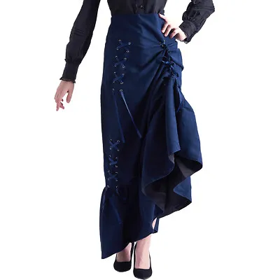 Women Long Fishtail Skirt Long Gothic Victorian Skirt Steampunk SKirt Lace-Up • $32.99