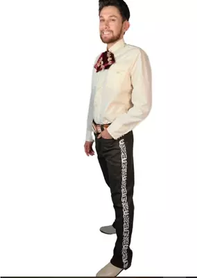 Men 2Piece Bespoke White Cotton Embroidered Mariachi Wedding Party Suits For Men • $1295.99