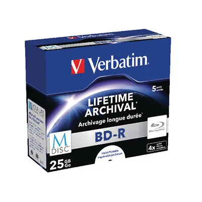 £34.59 • Buy Verbatim M-disc Blu-ray Bd-r 25 GB 4x Printable Jewel Case Pk 5 43823
