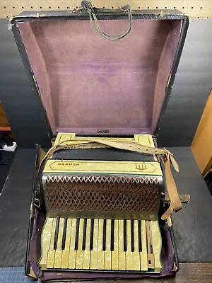 Vintage Hohner Accordion 85280 With Case White Orange - READ FOR DETAILS • $199.95