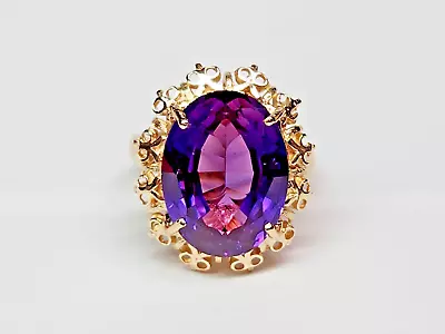 AMAZING 14ky Gold 9.50 Ct. Lab-Created Color-Change Sapphire Statement Ring Sz 7 • £236.75