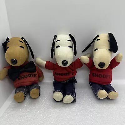 Lot Of 3 Vintage Ideal SNOOPY 7” Rag Doll Plush 1960 & 1968 Red Shirt Jeans • $99.99